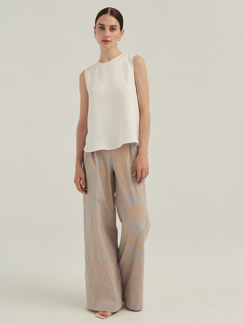 Брюки VIVIANE телесного цвета в голубую полоску