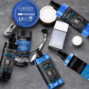 LORENTI - серия для ухода для мужчин.  Расфасованы для барбершопов до 1 литра и для личного пользования (150мл.)
Гели для бритья, лосьон после бритья, пудра для укладки волос, шампунь, масло для бороды.
Современные формулы, приятные отдушки. Производство Турция.