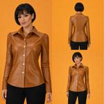 Роскошная рубашка из натуральной кожи в оттенке Camel