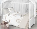 Комплект постельного белья от Baby Dreams на резинке Сатин 8100/4 "Под звездами бежевый" 8100/4/КПБ/23