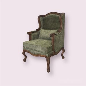 Каминное кресло Сезарина массив бука, цвет орех под старину; Размеры: Ширина: 70 см; Длина: 75 см; Высота 110 см.