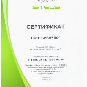 Сертификат &#34;Торговый партнер STELS&#34;