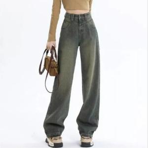 Женские джинсы багги зелено-серые