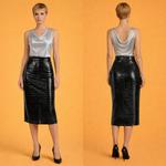 Noir Éclat — Кожаная юбка-миди с тиснением под крокодила