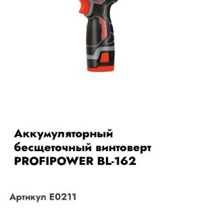 Аккумуляторный бесщеточный винтоверт PROFIPOWER BL-162(16В,160Нм,Li-ion 2шт,2.0Ач,3 скорости,З/У,в кейсе)