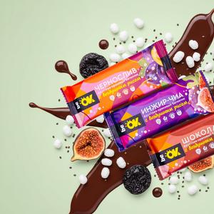 Фруктово-ореховые батончики BeOK ТМ BIO Elite с воздушным рисом. Вес батончика 30г.
