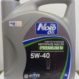 Синтетическое моторное масло, для бензиновых и дизельных двигателей легковых автомобилей: NORD OIL Premium N  5W-40 SN/CF, объем 4 литра