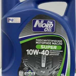 Полусинтетическое моторное масло, для бензиновых и дизельных двигателей: NORD OIL Super  10W-40 SG/CD, объем 4 литра