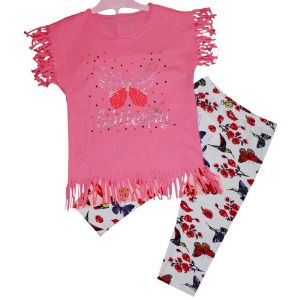 Комплект одежды (футболка и леггинсы) Akira, рост: 110, 116, 122, 128, цвет: коралловый. Костюм для девочки: футболка с принтом и леггинсы.