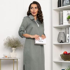 Платье светло-зелёное в полоску от бренда LT Collection прямого кроя станет идеальным выбором для повседневных рабочих дней и официальных мероприятий. Выполнено из костюмного полотна. Удобные боковые разрезы придают образу динамичность и легкость. Рукава длиной три четверти изящно завершаются патой с пуговицей, добавляя изделию утонченности. Отложной воротник создает классический и элегантный вид. Это платье станет отличным выбором для тех, кто ценит комфорт и стиль в деловой обстановке.