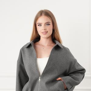 Бомбер из драп-кашемира серый