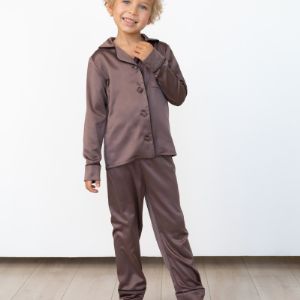 Пижама детская  из шелка с брюками и рубашкой &#34;Шоколадный&#34;