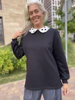 Толстовка женская без капюшона черная оверсайз, съемный воротник, худи женское Т001Ч