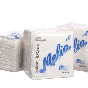 Бумажные салфетки &#34;Melia soft&#34;&#34;  100 листов/60 пачек, 100% целлюлоза, 1/4 сложения, сплошное тиснение, плотность 17 гр./м2
Цена : 16 р.00 к.