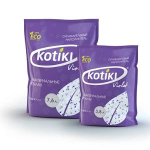 Силикагелевые наполнители тм Kotiki Violet. Объем 3,8 литра т 7,6 литра.