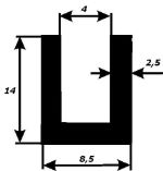 Уплотнительный п-образный резиновый профиль 14х4х2,5 для оконных стекол п-образный резиновый профиль 14х4х2,5