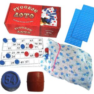 Настольная игра &#34;Русское лото. Пластиковое лото - аналог деревянного, картонная коробка, бочата -пластик, карты картон, фишки для закрытия цыфр  в подарок.