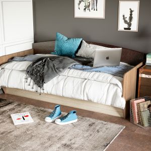 Кровать Зефир 2 компактная и изящная с мягкими покатыми линиями, выполненная из экологичного высокопрочного ЛДСП, может служить как полноценным спальным местом, так и гостеприимным диваном. Размер: Д2032*Г990*В825 (спальное место 2000*900)