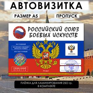 Автовизитка-пропуск Российский Союз Боевых Искусств