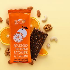 Фруктово-ореховые батончики  BIO Elite Апельсин. Вес 35г.