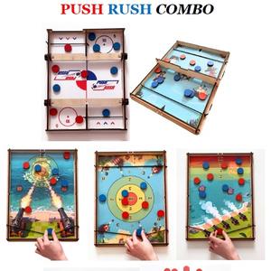 PUSH RUSH Combo – это сборник настольных игр 7 в 1, который включает в себя  запатентованную в России игру Push Rush и еще 6-мь популярных настольных игр в    нашем авторском дизайне.