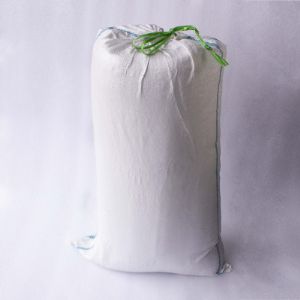 Мешок полипропиленовый белый с синей полосой и  завязкой для хранения и  транспортировки пищевых продуктов