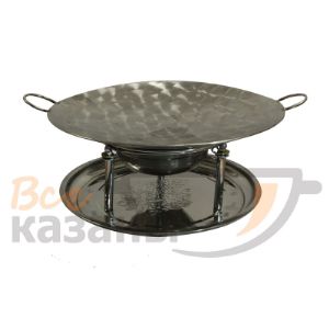 Сковорода-садж из нержавеющей стали для приготовления на открытом огне, а также для подачи на стол с подставкой с углем для подогрева. Азербайджан, Турция