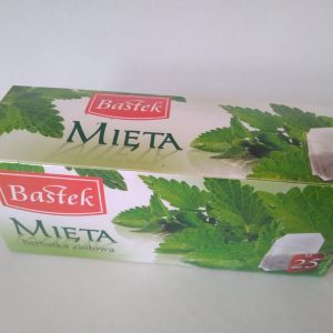 Чай травяной мята в пакетиках. Состав: сушеные травы мяты.  
Срок годности 24 месяца. 
Производитель: Bastek Coffee &amp; Tea S.J., (Польша).
Вес нетто: 50 гр. (25 пакетиков х 2 гр.)