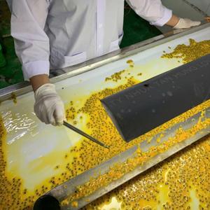 Процесс отделения семян маракуйи для производства пюре без семян.