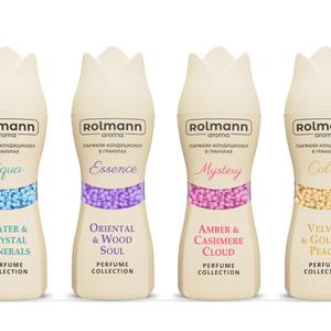 Серия Парфюм-кондиционеров для стирки ROLMANN включает ультра концентрированные парфюмированные,  восточные, свежие, тропические, цветочно-фруктовые, древесные варианты для ежедневного и особого ухода за бельем. Обеспечивает стойкость