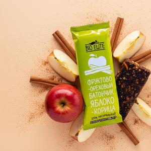Фруктово-ореховые батончики  BIO Elite Яблоко-Корица. Вес 35г.