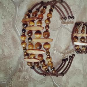 Тигровый и соколиный глаз, перламутр ,высота колье ок 6см,, комплект 1500р опт от 5ти шт