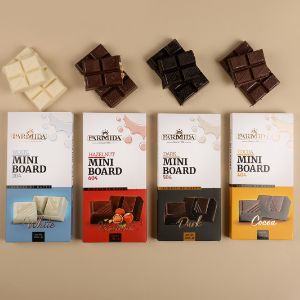 Линия Mini Board: Белый шоколад плитка, Молочный шоколад с фундуком плитка, Темный шоколад плитка, Молочный шоколад плитка