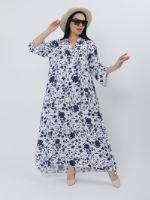 Женское платье больших размеров New Collection ITALY пл ит штапель бел/ син.цветок