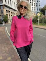 Толстовка женская без капюшона фуксия оверсайз, съемный воротник, женское худи Т001Ф