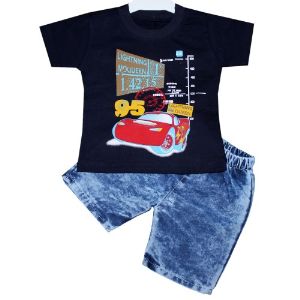 Комплект одежды (футболка с джинсовыми шортами) Akira, рост: 86, 92, 98, цвет: темно-синий/джинс. Костюм для мальчика: футболка с принтом и джинсовые шорты на резинке.