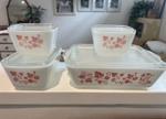 Винтажный набор форм для хранения и запекания PYREX "Gooseberry" (розовый) с крышками — 8 предметов