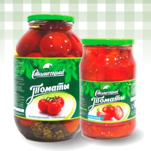 Маринованные помидоры черри объёмом 2 л, томаты нарезанные объёмом 0,72 л
