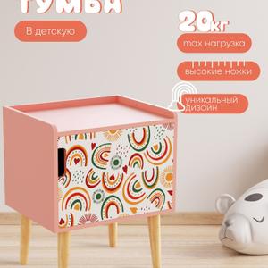 Тумба из мдф, вставка - пластик, ножки - натуральное дерево сосна. 
Подходит для детской комнаты
