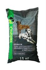 Корм Bisko ПРЕМИУМ с говядиной для крупных и средний пород 15 кг