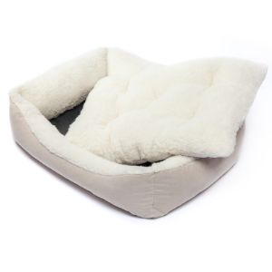60*45, Прямоугольная лежанка кровать для животных из овечьей шерсти- белая