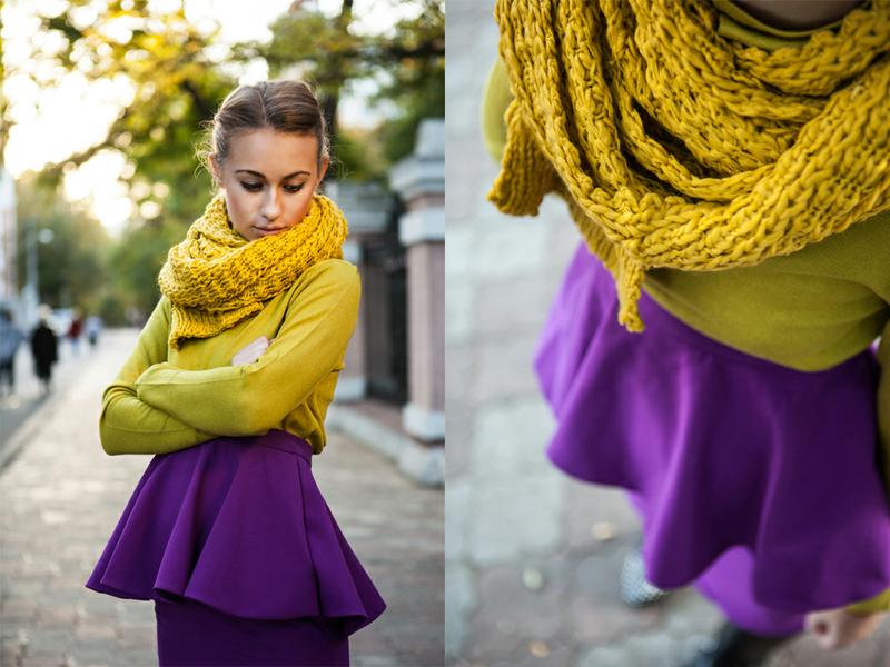 Сочетание фиолетового с желтым в одежде