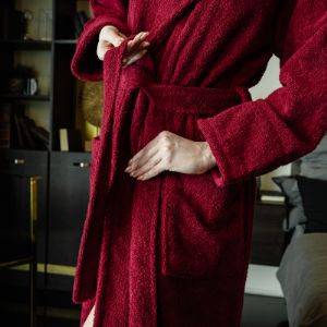 Женский бордовый махровый халат  из 100% хлопка, двухкольцевая нить