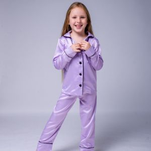Пижама детская  из шелка с брюками и рубашкой &#34;Лиловый&#34;