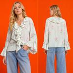 Роскошная хлопковая блуза "Élise Jardin" в полоску с цветочным принтом