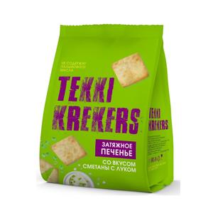 Печенье «Tekki Krekers» со вкусом сметаны с луком. Срок годности - 9 месяцев.