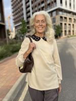 Толстовка женская без капюшона бежевая оверсайз, съемный воротник, женское худи Т001К