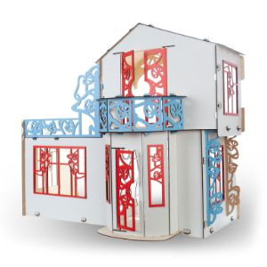 Барби домик &#34;Отель Бель&#34;. Кукольный деревянный домик с мебелью и балконами.                     В домике 3 этажа, открытая терраса на крыше. (мебель в комплекте).Для кукол ростом до 25 см. (березовая фанера 3 мм, крашенный ХДФ-3 мм).