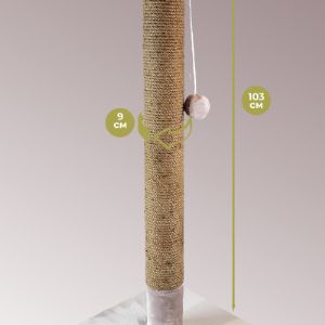 Когтеточка столбик из джута 103 см для кошек любых размеров(Мэйн-кун), пропитка кошачьей мятой, шарик игрушка