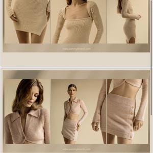 Bolero/skirt: 60% acrylic 14% nylon 10% polyester 8% wool 8% viscose. 
2 color: gray and pink